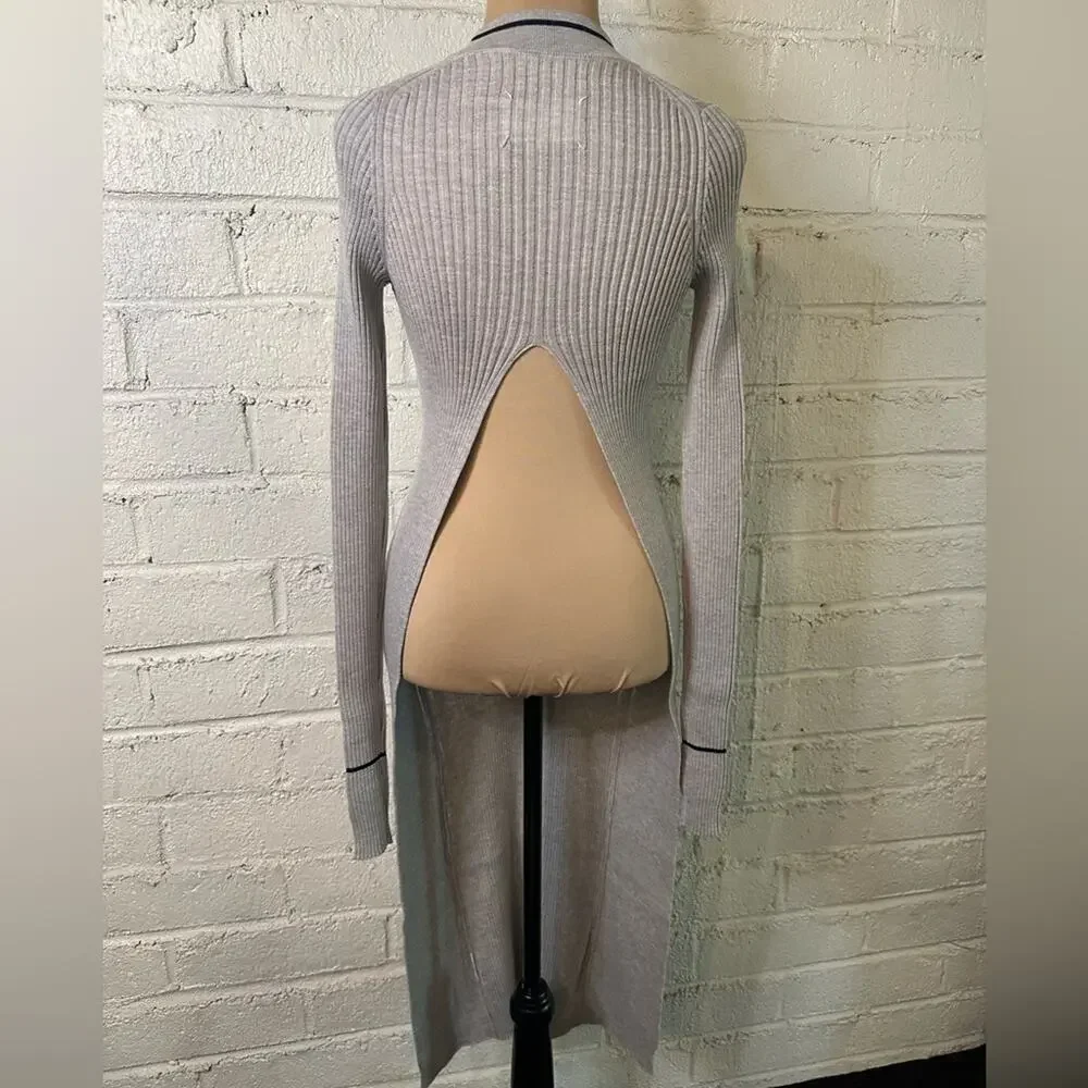 Maison Margiela MM4 Fused Wool Knit Open back Tunic size XS Light Gray Navy Midi